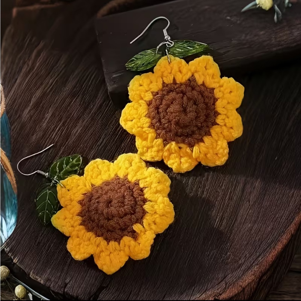 Sunflower Crochet Earrings